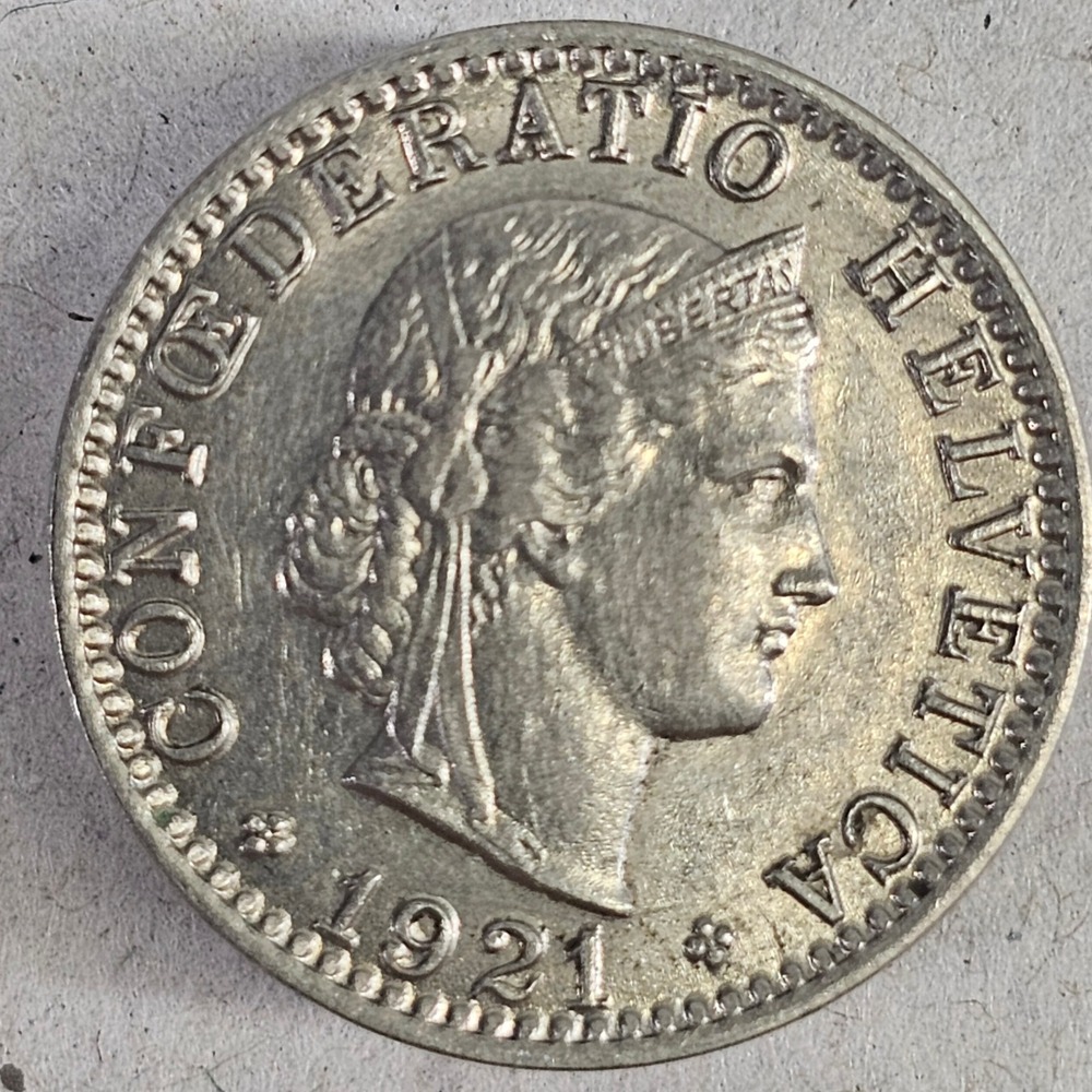 1921 Switzerland 20 Rappen Coin Confederatio Helvetica Libertas Bern Mint B